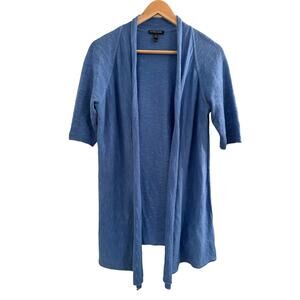 Eileen Fisher Blue Slub Linen Blend Cardigan Short Sleeves PS Coastal Beachy